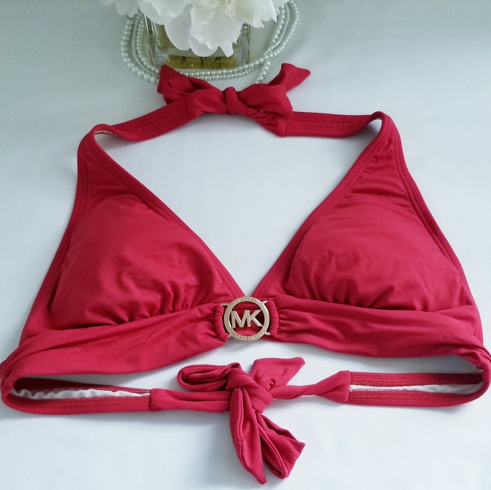 Michael Kors Red Haltered Bikini Top